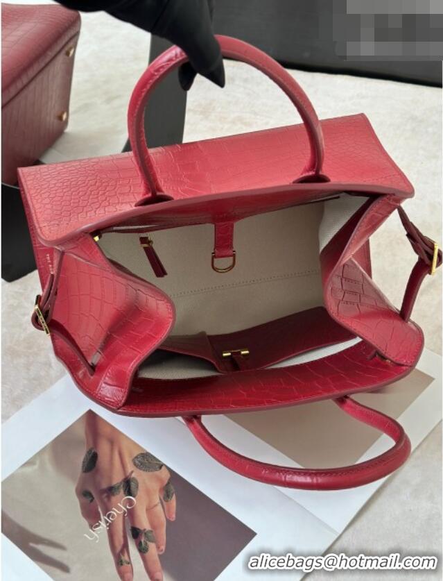 New Fashion The Row Margaux 12 Tote Bag in Samanta Crocodile Embossed Leather 8818 Red 2026