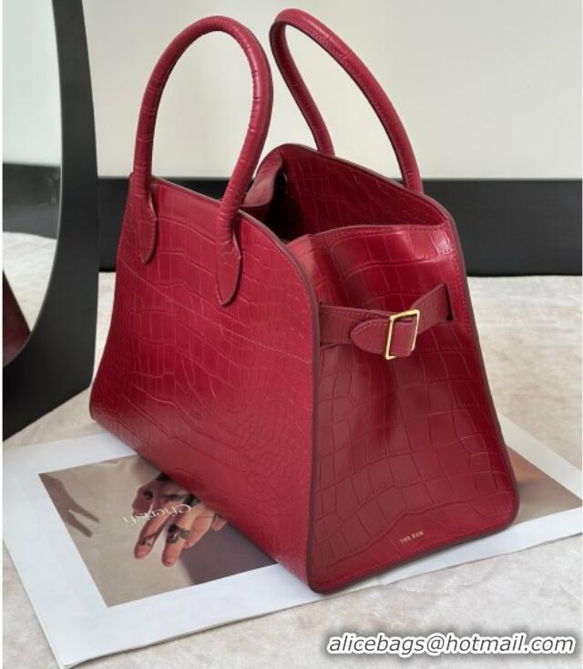 New Fashion The Row Margaux 12 Tote Bag in Samanta Crocodile Embossed Leather 8818 Red 2026