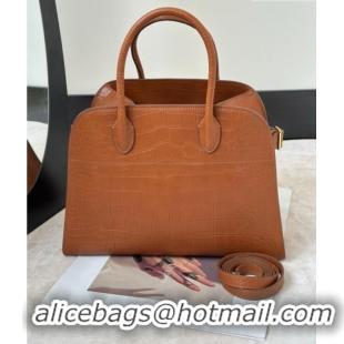 Shop Discount The Row Margaux 12 Tote Bag in Samanta Crocodile Embossed Leather 8818 Gold Brown 2026