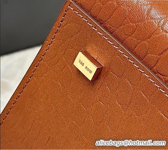 Shop Discount The Row Margaux 12 Tote Bag in Samanta Crocodile Embossed Leather 8818 Gold Brown 2026