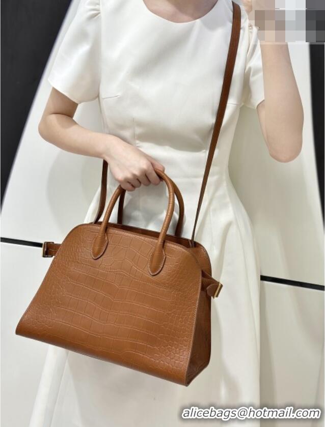 Shop Discount The Row Margaux 12 Tote Bag in Samanta Crocodile Embossed Leather 8818 Gold Brown 2026