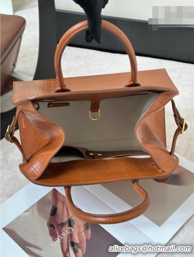Shop Discount The Row Margaux 12 Tote Bag in Samanta Crocodile Embossed Leather 8818 Gold Brown 2026
