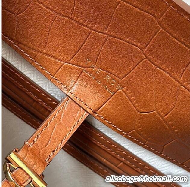 Shop Discount The Row Margaux 12 Tote Bag in Samanta Crocodile Embossed Leather 8818 Gold Brown 2026