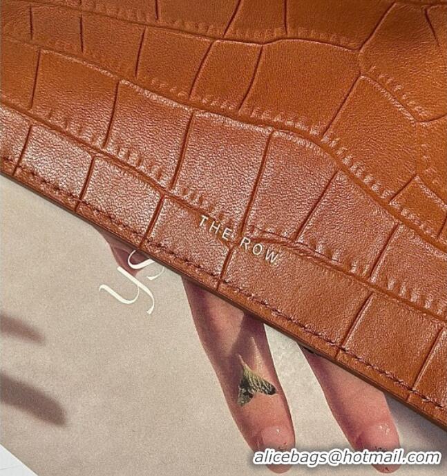 Shop Discount The Row Margaux 12 Tote Bag in Samanta Crocodile Embossed Leather 8818 Gold Brown 2026