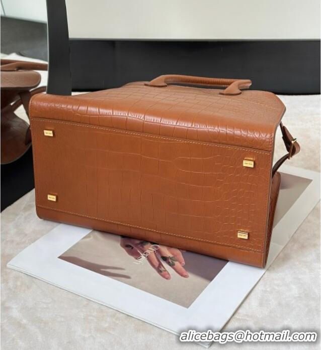 Shop Discount The Row Margaux 12 Tote Bag in Samanta Crocodile Embossed Leather 8818 Gold Brown 2026