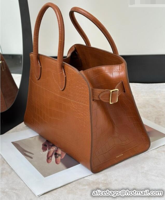 Shop Discount The Row Margaux 12 Tote Bag in Samanta Crocodile Embossed Leather 8818 Gold Brown 2026