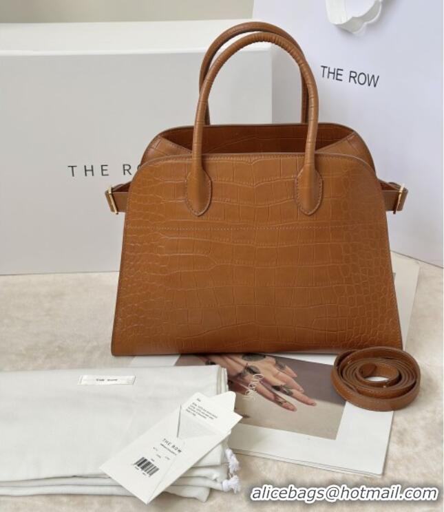 Shop Discount The Row Margaux 12 Tote Bag in Samanta Crocodile Embossed Leather 8818 Gold Brown 2026