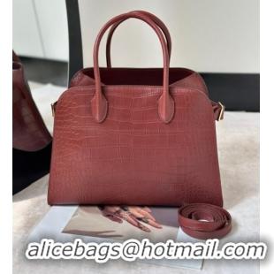 Grade Quality The Row Margaux 12 Tote Bag in Samanta Crocodile Embossed Leather 8818 Burgundy 2026