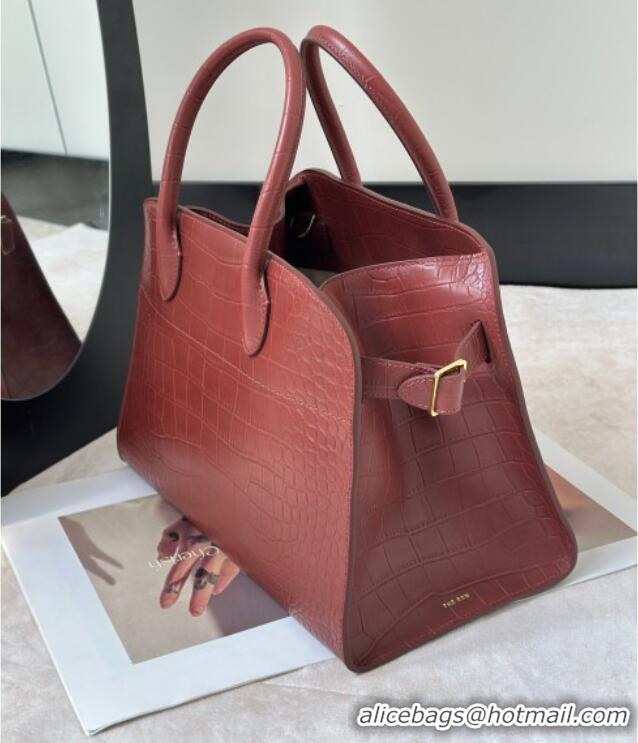 Grade Quality The Row Margaux 12 Tote Bag in Samanta Crocodile Embossed Leather 8818 Burgundy 2026