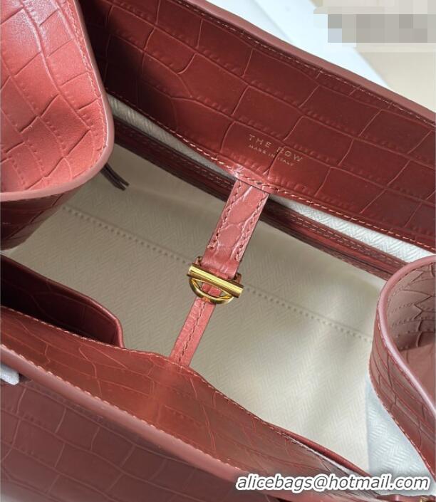 Grade Quality The Row Margaux 12 Tote Bag in Samanta Crocodile Embossed Leather 8818 Burgundy 2026
