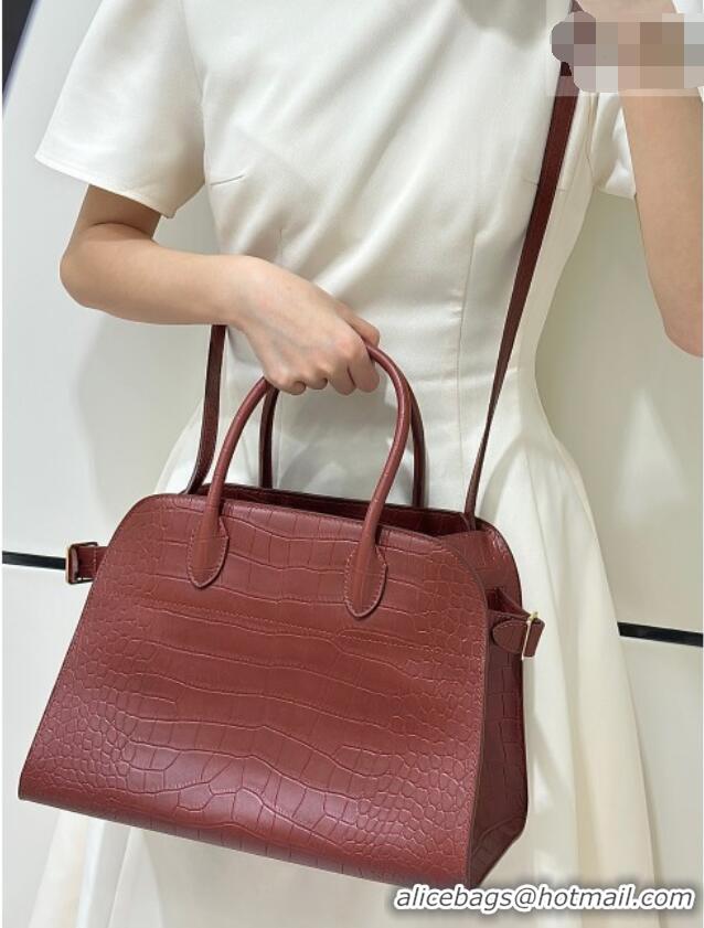 Grade Quality The Row Margaux 12 Tote Bag in Samanta Crocodile Embossed Leather 8818 Burgundy 2026