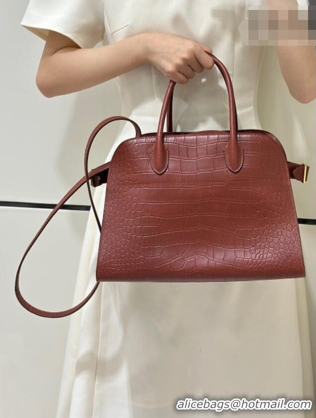 Grade Quality The Row Margaux 12 Tote Bag in Samanta Crocodile Embossed Leather 8818 Burgundy 2026