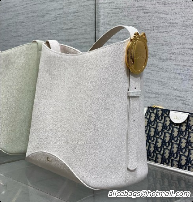 Good Product Dior Medium Dior Médaillon Bucket Bag in White Grained Calfskin 2026 6072543