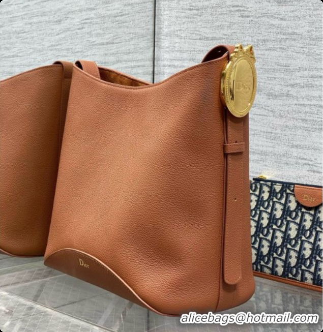 Best Quality Dior Medium Dior Médaillon Bucket Bag in Brown Grained Calfskin 6072545 2026
