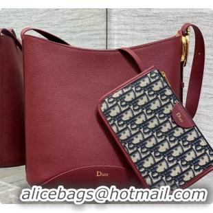Top Quality Dior Medium Dior Médaillon Bucket Bag in Burgundy Grained Calfskin 6072547 2026
