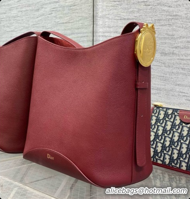 Top Quality Dior Medium Dior Médaillon Bucket Bag in Burgundy Grained Calfskin 6072547 2026