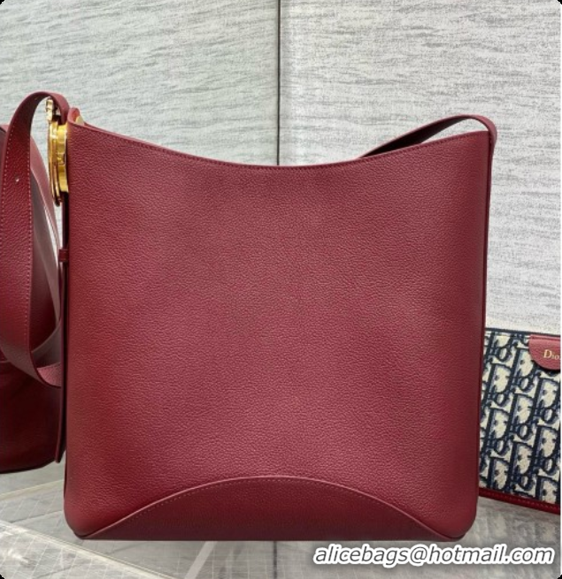Top Quality Dior Medium Dior Médaillon Bucket Bag in Burgundy Grained Calfskin 6072547 2026