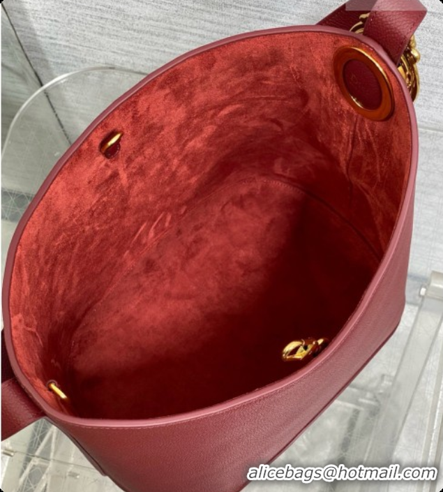 Top Quality Dior Medium Dior Médaillon Bucket Bag in Burgundy Grained Calfskin 6072547 2026