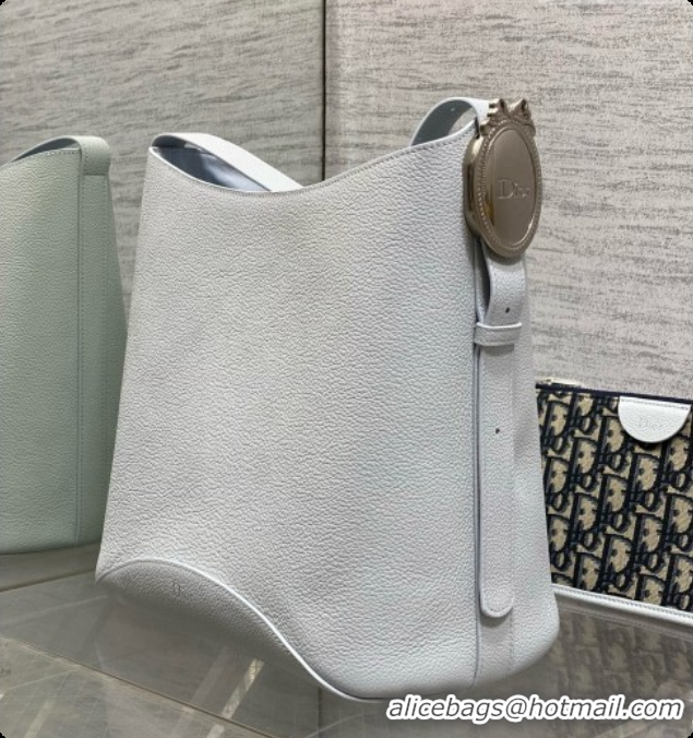 Classic Practical Dior Medium Dior Médaillon Bucket Bag in Light Blue Grained Calfskin 6072551 2026