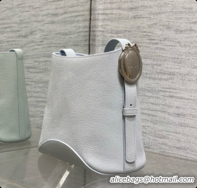 New Style Dior Small Dior Médaillon Bucket Bag in Light Blue Grained Calfskin 6072552 2026
