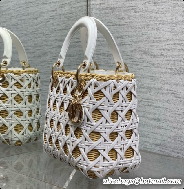 Good Product Dior Medium Lady Dior Bag in Wicker & Leather White 6072557 2026