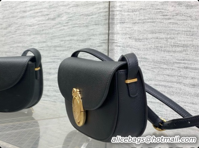 Shop Dior Small Dior Médaillon Flap Bag in Black Grained Calfskin 6072562 2026