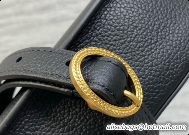Shop Dior Small Dior Médaillon Flap Bag in Black Grained Calfskin 6072562 2026