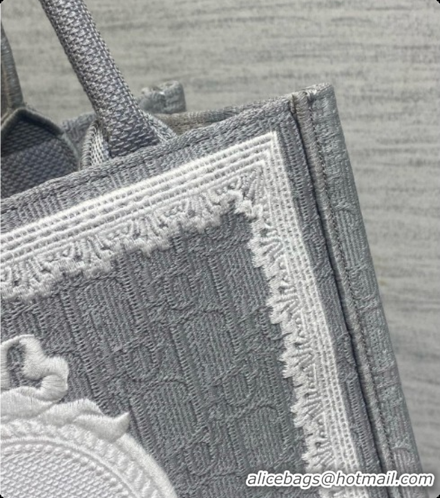 Buy Discount Dior New Small Dior Book Tote with Strap in Grey Dior Oblique Jacquard and Dior Médaillon 6090238 2026