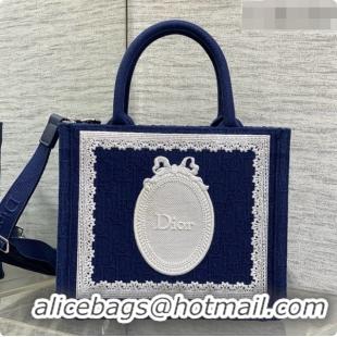 Top Quality Dior New Small Dior Book Tote with Strap in Deep Blue Dior Oblique Jacquard and Dior Médaillon 6090245 2026