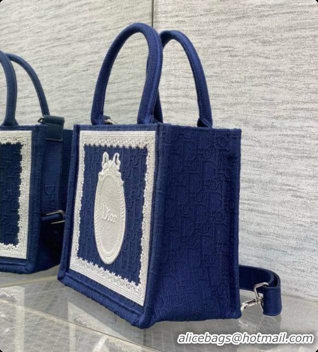 Top Quality Dior New Small Dior Book Tote with Strap in Deep Blue Dior Oblique Jacquard and Dior Médaillon 6090245 2026
