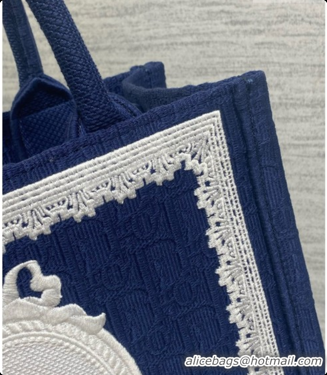 Top Quality Dior New Small Dior Book Tote with Strap in Deep Blue Dior Oblique Jacquard and Dior Médaillon 6090245 2026