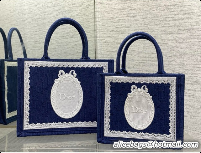 Top Quality Dior New Small Dior Book Tote with Strap in Deep Blue Dior Oblique Jacquard and Dior Médaillon 6090245 2026