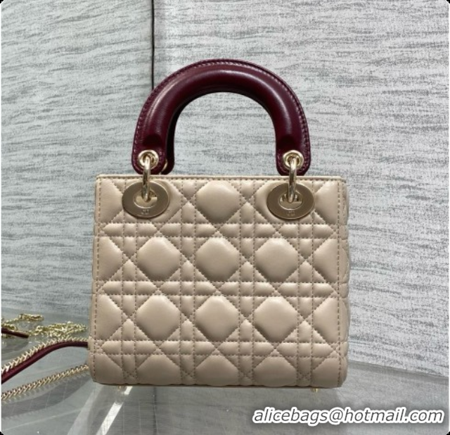 Fashion Dior Mini Lady Dior Bag in Cannage Lambskin with Bow D090250 Beige/Burgundy 2026