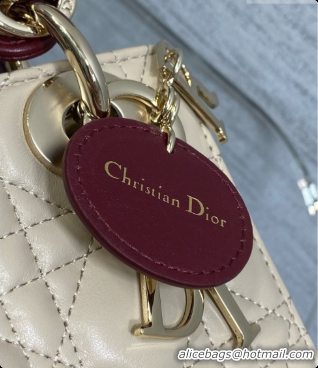 Fashion Dior Mini Lady Dior Bag in Cannage Lambskin with Bow D090250 Beige/Burgundy 2026