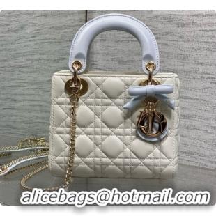 Affordable Price Dior Mini Lady Dior Bag in Cannage Lambskin with Bow D090251 White/Light Blue 2026
