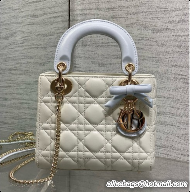 Affordable Price Dior Mini Lady Dior Bag in Cannage Lambskin with Bow D090251 White/Light Blue 2026
