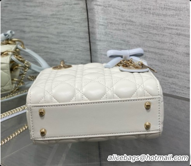 Affordable Price Dior Mini Lady Dior Bag in Cannage Lambskin with Bow D090251 White/Light Blue 2026