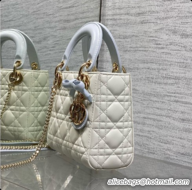 Affordable Price Dior Mini Lady Dior Bag in Cannage Lambskin with Bow D090251 White/Light Blue 2026