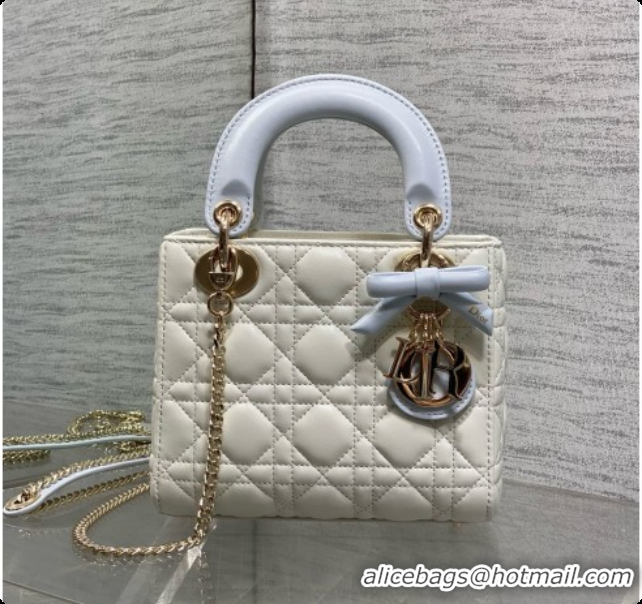 Affordable Price Dior Mini Lady Dior Bag in Cannage Lambskin with Bow D090251 White/Light Blue 2026