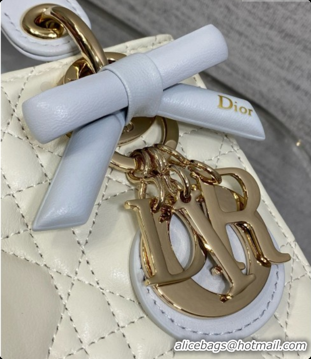 Affordable Price Dior Mini Lady Dior Bag in Cannage Lambskin with Bow D090251 White/Light Blue 2026