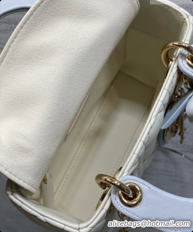 Affordable Price Dior Mini Lady Dior Bag in Cannage Lambskin with Bow D090251 White/Light Blue 2026