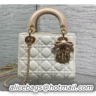 Best Quality Dior Mini Lady Dior Bag in Cannage Lambskin with Bow D090252 White/Beige 2026
