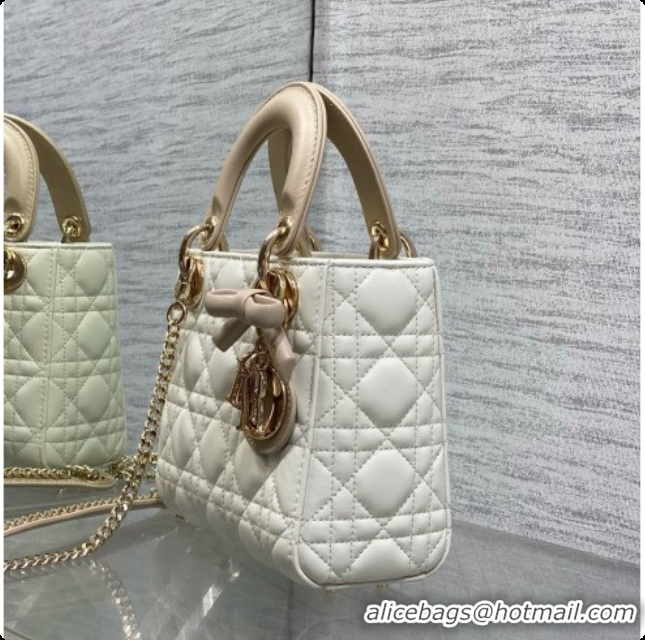 Best Quality Dior Mini Lady Dior Bag in Cannage Lambskin with Bow D090252 White/Beige 2026