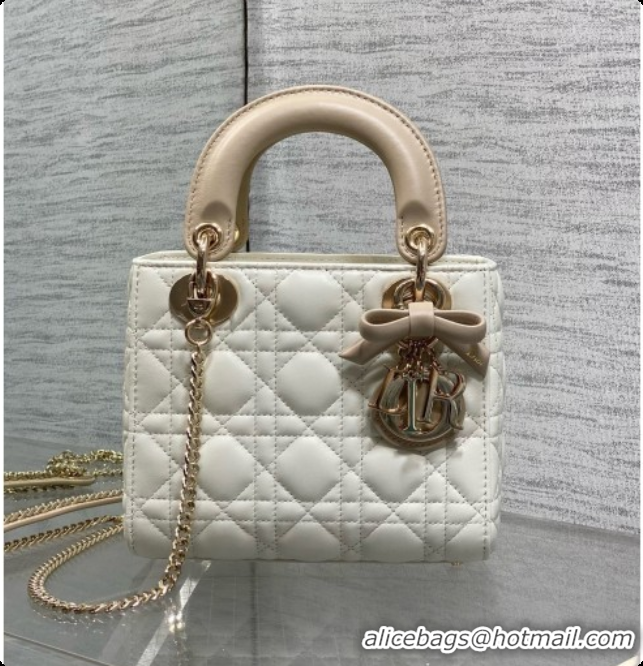 Best Quality Dior Mini Lady Dior Bag in Cannage Lambskin with Bow D090252 White/Beige 2026