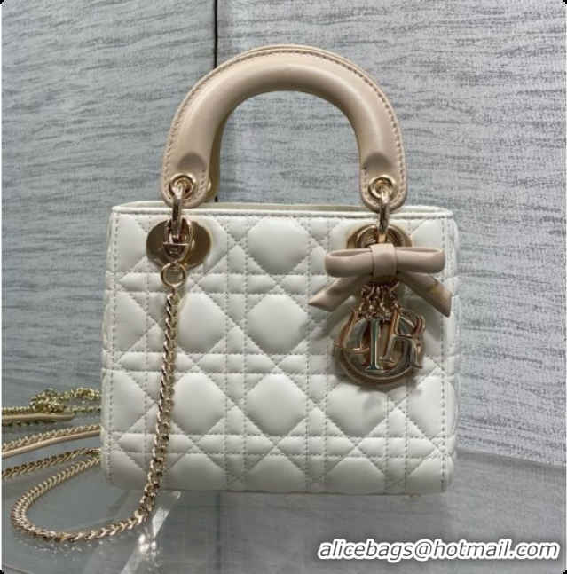 Best Quality Dior Mini Lady Dior Bag in Cannage Lambskin with Bow D090252 White/Beige 2026