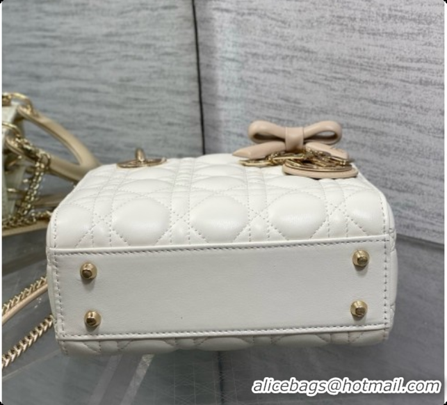 Best Quality Dior Mini Lady Dior Bag in Cannage Lambskin with Bow D090252 White/Beige 2026