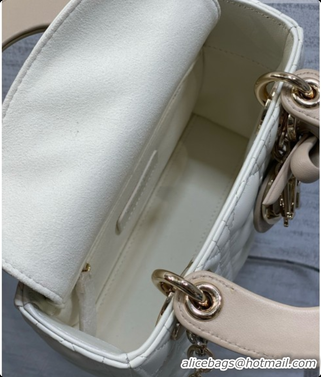 Best Quality Dior Mini Lady Dior Bag in Cannage Lambskin with Bow D090252 White/Beige 2026