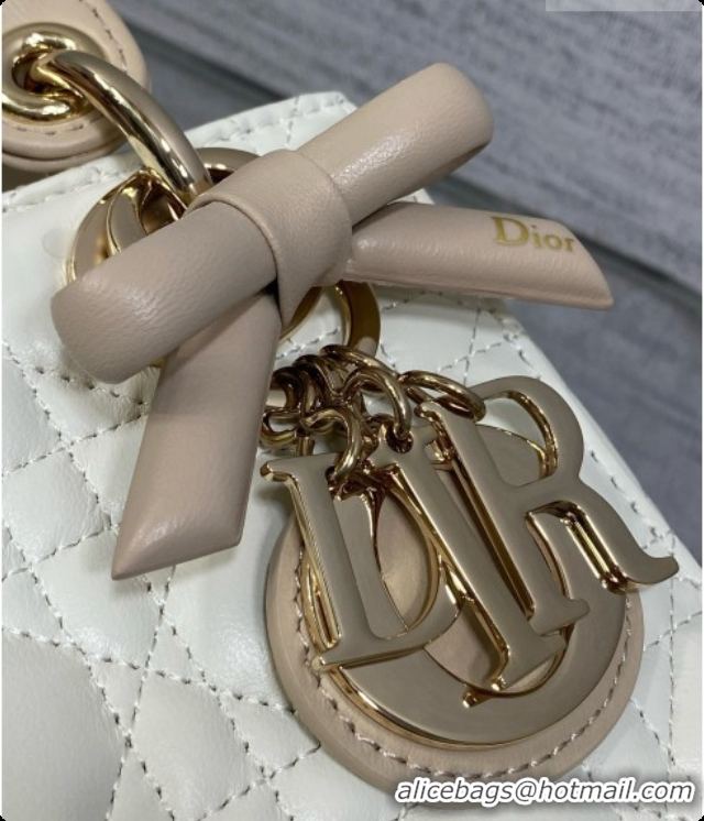 Best Quality Dior Mini Lady Dior Bag in Cannage Lambskin with Bow D090252 White/Beige 2026