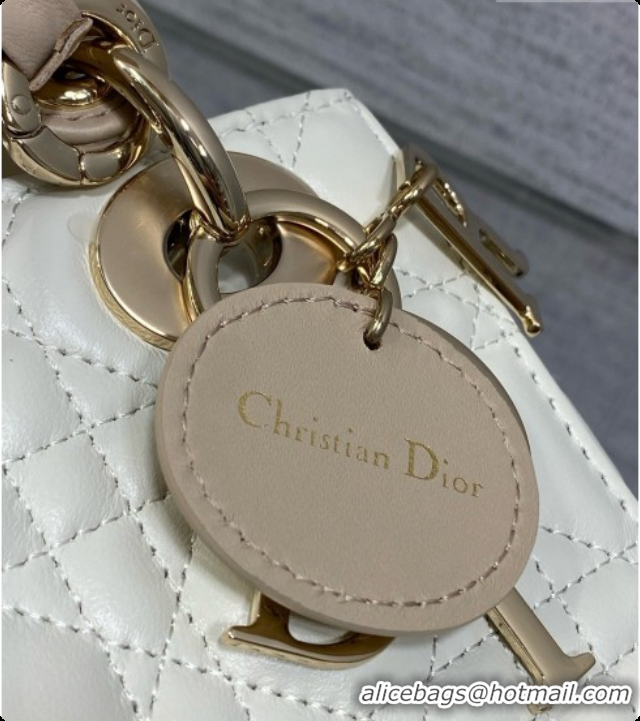 Best Quality Dior Mini Lady Dior Bag in Cannage Lambskin with Bow D090252 White/Beige 2026