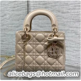 Cute Dior Mini Lady Dior Bag in Cannage Lambskin with Bow D090253 Beige 2026